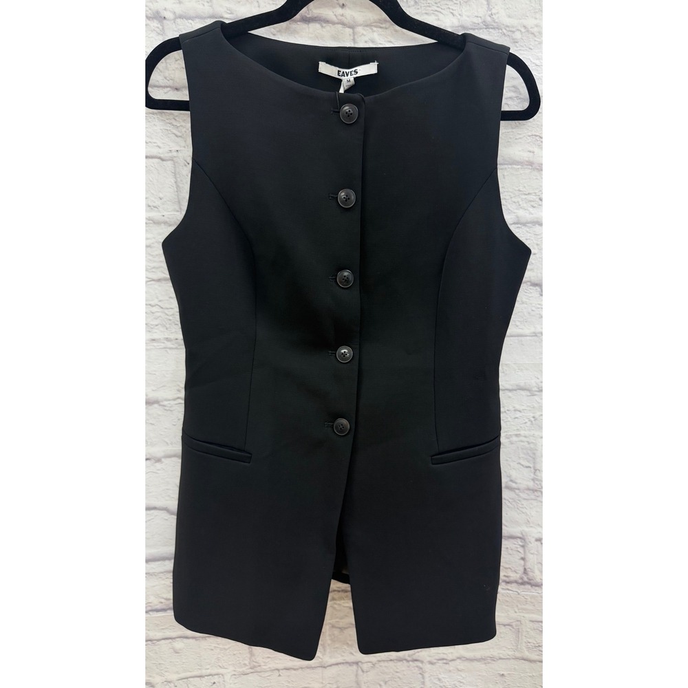 Eaves Vest Top Black Sleeveless Button Down Tailored Minimalist Chic NWT Size M - Picture 2 of 14